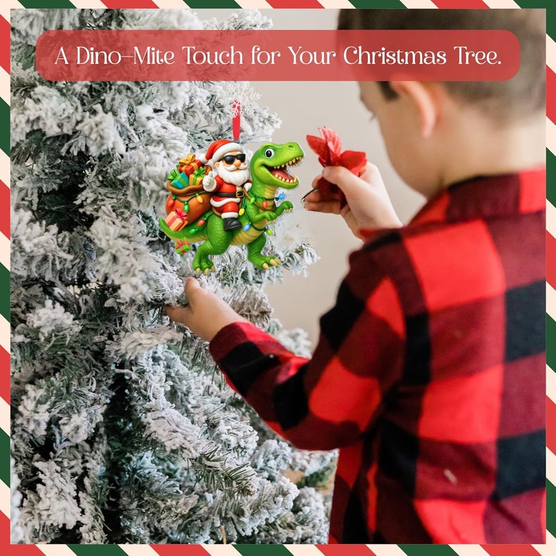 Hutato Santa Riding Dinosaur Ornament - Dinosaur Christmas Ornament, Christmas Ornaments Kids, Boy Ornaments for Tree, Dino Ornaments for Xmas, Novelty Santa Claus Gift, Boys Dino for Child - Image 5